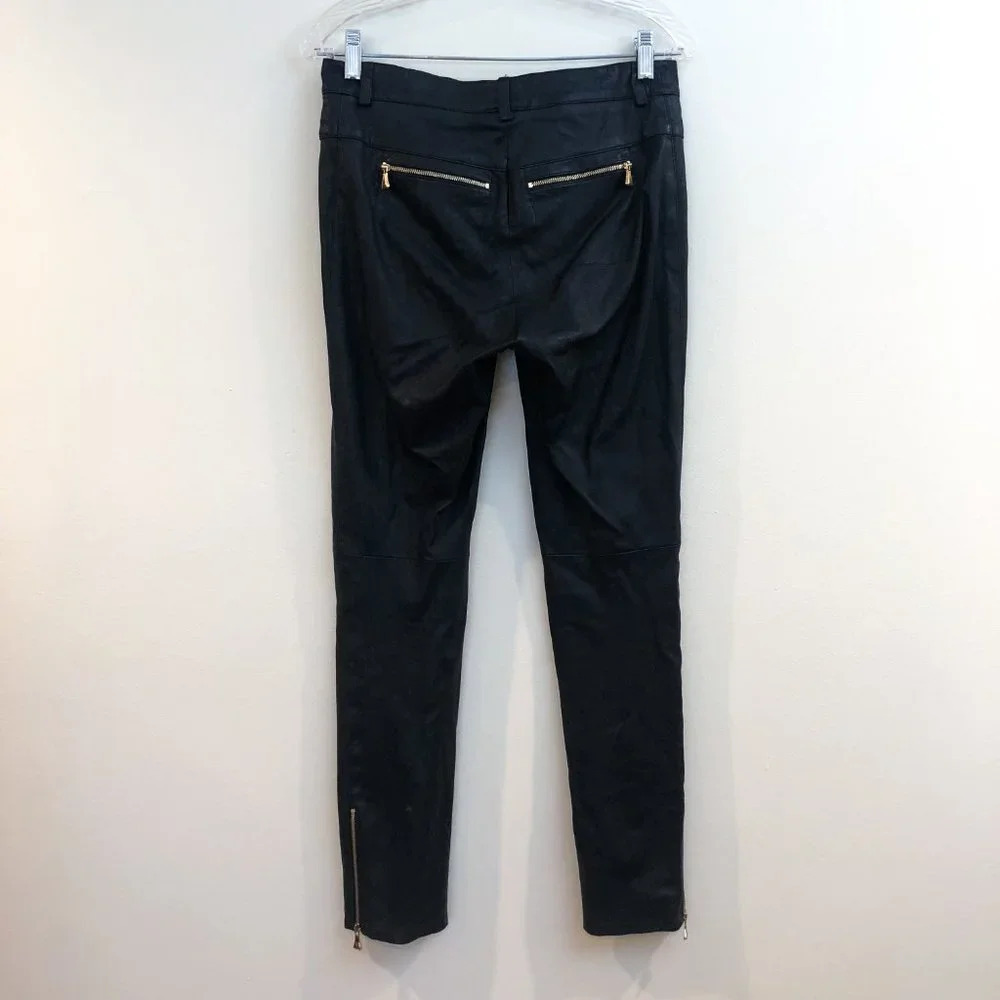 Escada Layla 100% Lamb Leather Gold Hardware Black Designer Skinny Pants ALTERED - Picture 9 of 15
